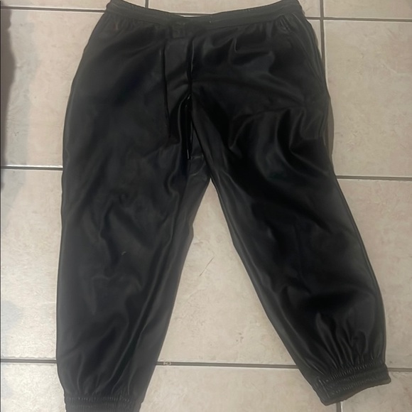 Black Leather Jogger Pants - Picture 1 of 3